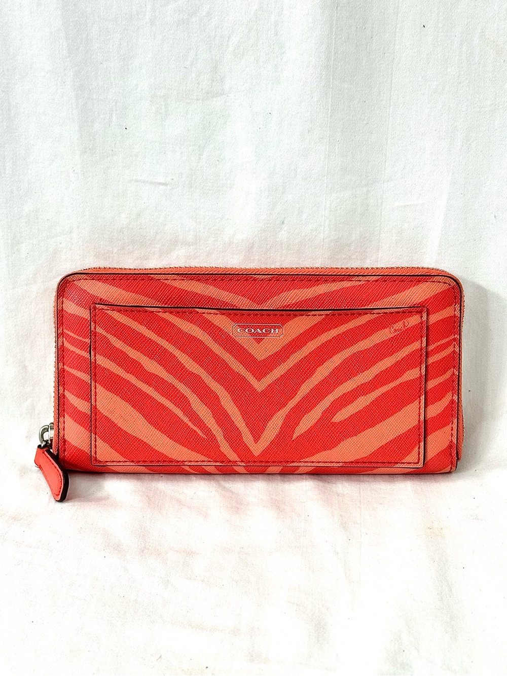 Coach Zebra Print Accordion Zip Around Crossgrain Coated Canvas  F50638 Clutch
